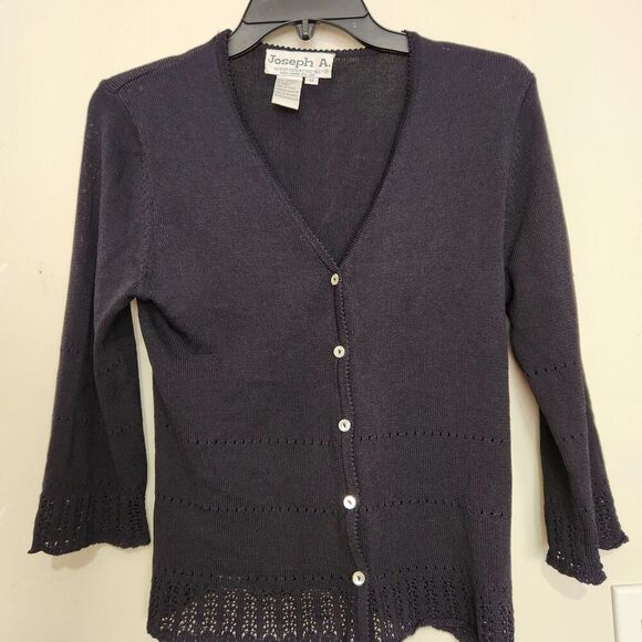 Joseph A Cardigan For Women Size Medium Black Color Button Front 3/4 Sleeve  B10 - Picture 1 of 11